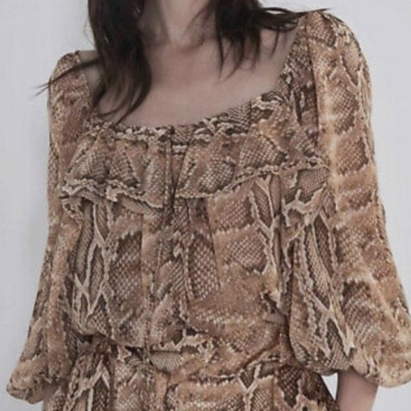 Zara Puff Sleeve Snake Print Top - Picture 4 of 4